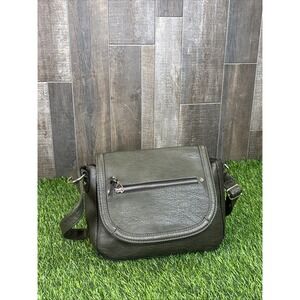 Olive Gray Faux Leather Crossbody Bag Silver Hardware Minimalist Chic